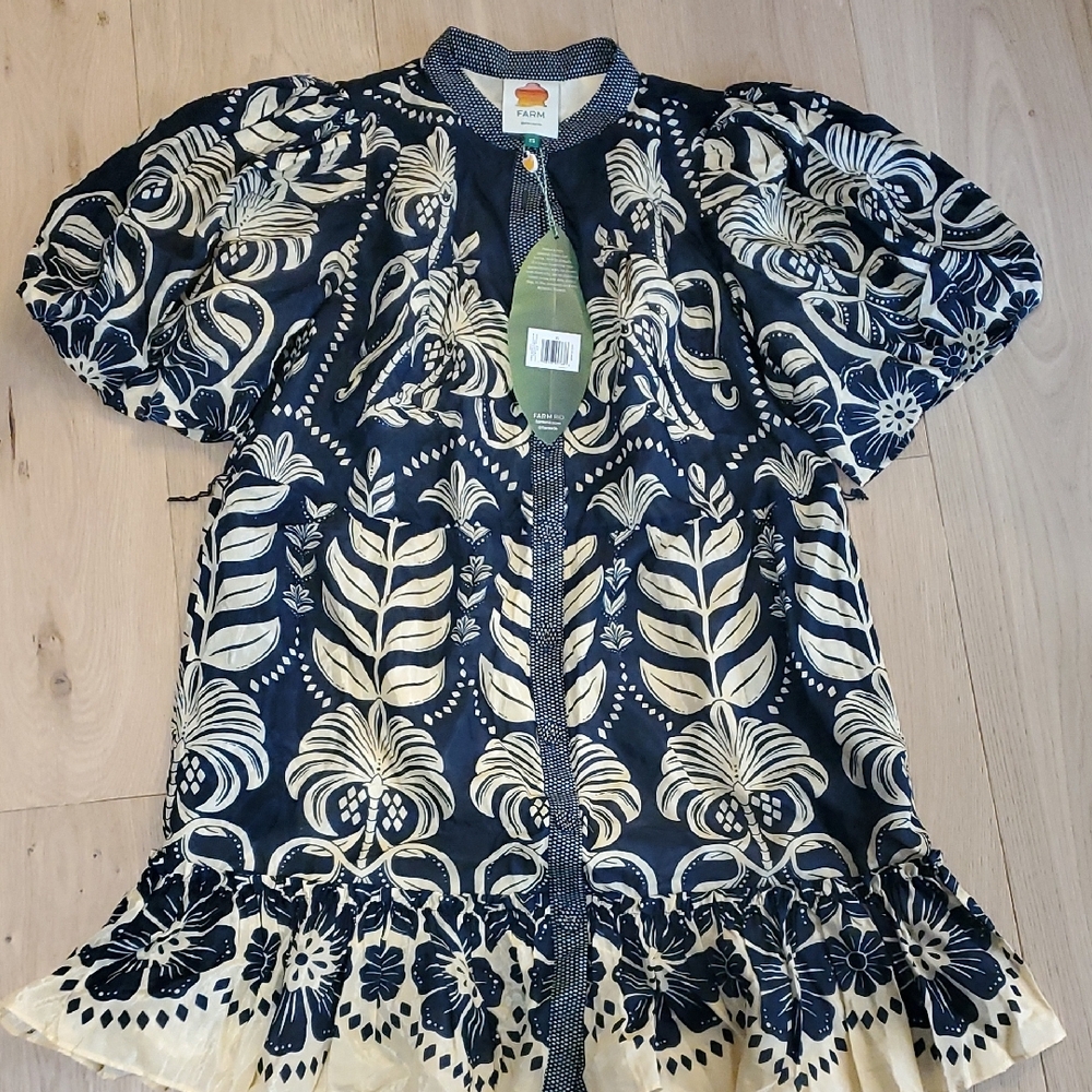 Farm Rio Navy Blue Ainika Tropical Splendor Mini Dress NWT Size XS NO BELT